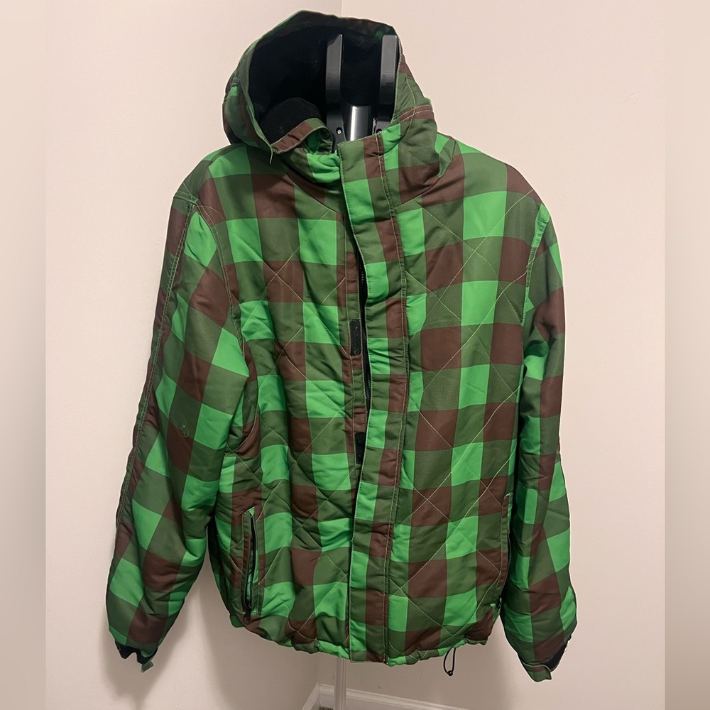 Pipeline Co. Green And Brown Plaid Winter Ski snowboard Bomber Jacket